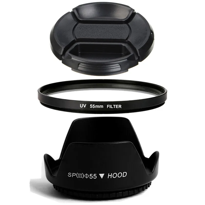55mm UV Filter +Lens Cap +Lens Hood For Sony for Pen For Nikon for Canon EOS 400D 550D 500D 600D