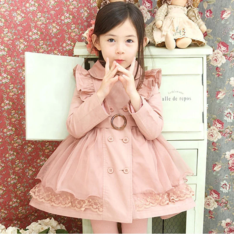 

Baby Girls Windbreaker Jackets Girls 2019 Autumn Coats Children Long-sleeved Double-breasted Long Coat Kids Outerwear Coat