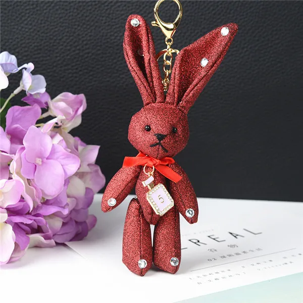 19cm long ears Stuffed Animal Bunny Rabbit Glitter Rivets, matte, diamonds, keychain plush toy - Цвет: 10