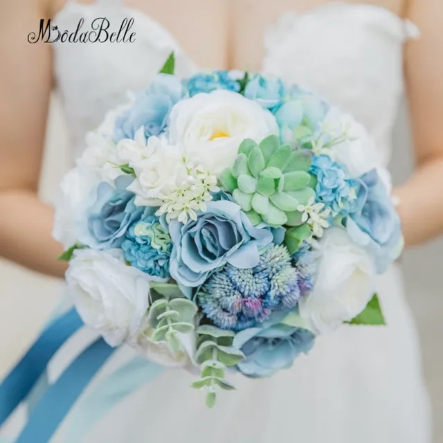 Modabelle Rustic Wedding Bouquet Blue Rose Suculentas Beach Style Artificial Hand Made Flowers Bridal Romantic Modabelle Rustic Wedding Bouquet Blue Rose Suculentas Beach Style Artificial Hand Made Flowers Bridal Romantic