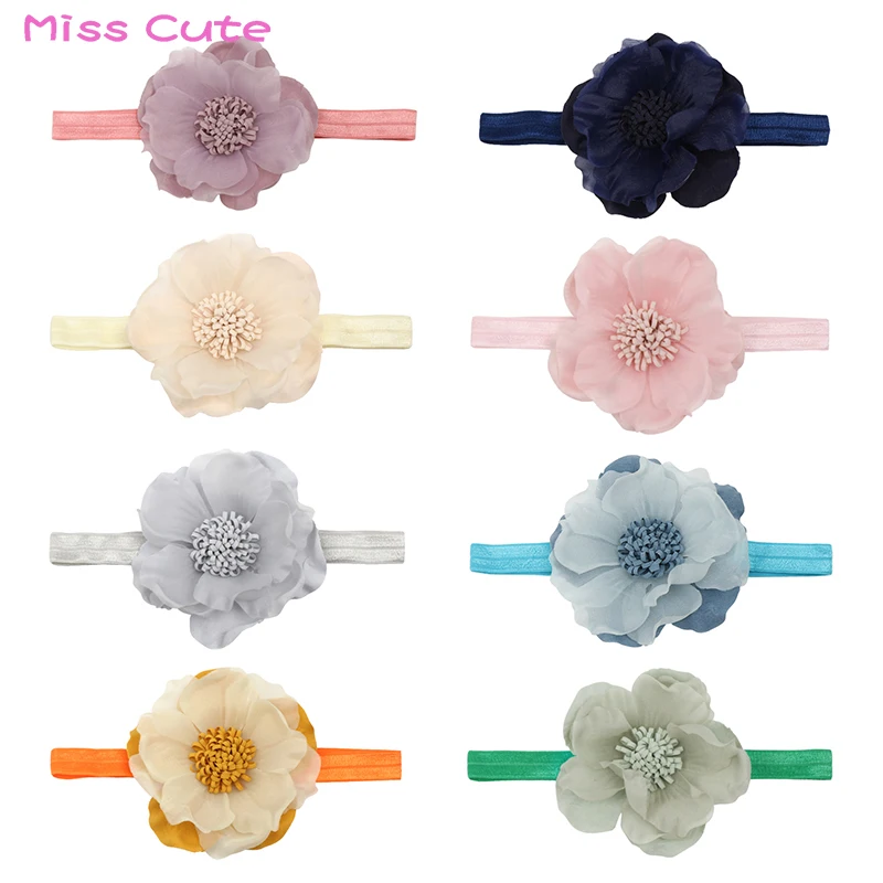 Cute Baby Flower Headbands Tulle Slik Flower Headbands For Baby Girls Elastic Head band Princess