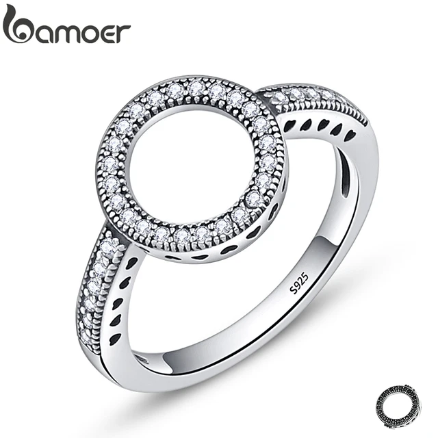 BAMOER 100% Genuine 925 Sterling Silver Forever Clear Black CZ Circle Round Fing BAMOER 100% Genuine 925 Sterling Silver Forever Clear Black CZ Circle Round Fing