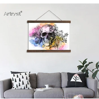 

Artryst scroll painting alexander mcqueen skull and flower background HD image canvas paintings artworks for living room decor
