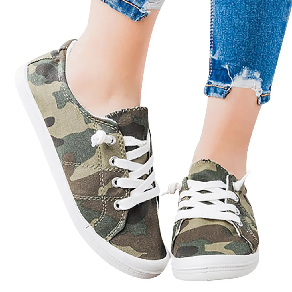 Shoes woman Fashion Womens Beach Flats Camouflage Lace-Up Casual Shoes Sport Single Shoes loafers women A1