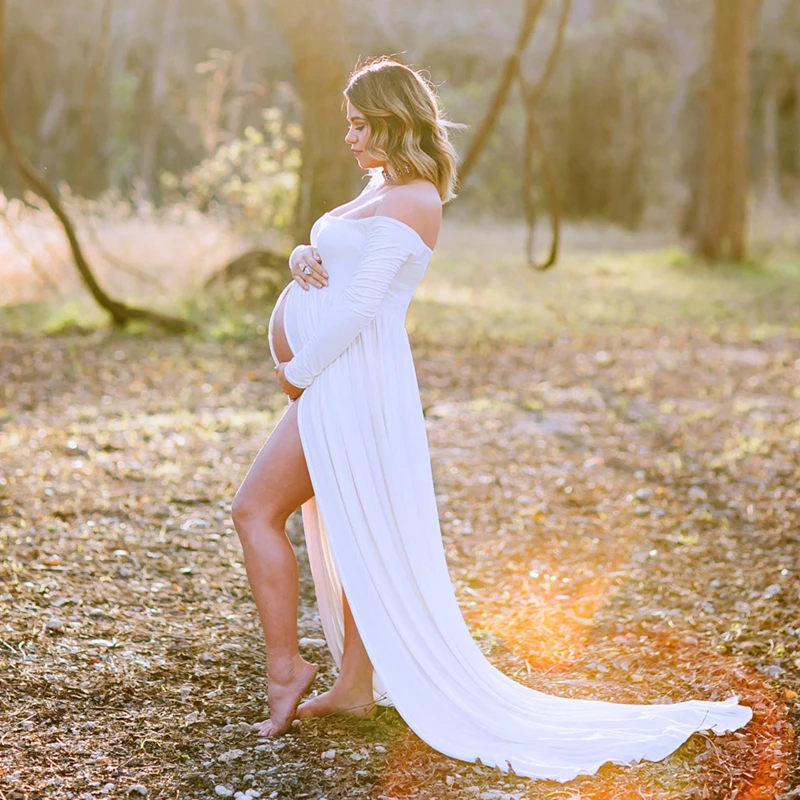 Frauen Schwangerschaftskleid Damen Mutterschaft Spitzenkleid Schulterfreies Lang Hochzeit Fotoshooting Kleid Schwangere Elegante Fotografie St/ützen Off Schultern Krankenpflege Kleid Maxi Kleid