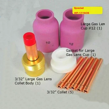 

New 9pcs/set TIG KIT Gas Lens & Alumina Cup Fit Tig Welding Torch PTA DB SR WP 17 18 26