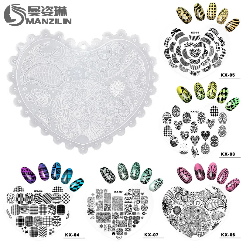 

New DIY Heart Nail Stamping Plates Image Plates Stencil Stamp Plastic Nail Art Template Manicure Nail Tools 10 Designs Options