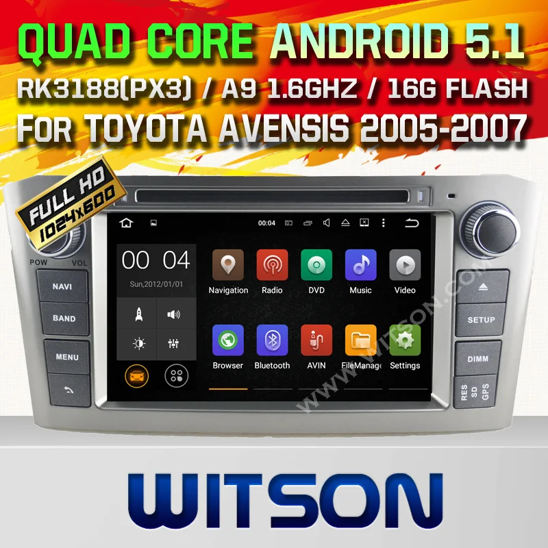  WITSON Android 5.1 Quad Core CAR DVD for TOYOTA AVENSIS 2005-2007 CAR STEREO GPS+1024X600 HD +DVR/WIFI/3G+DSP+RDS+16GB flash 