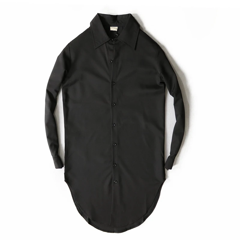 2015 fashionable casual male slim medium-long plus size slim shirt white non-mainstream shirt male
