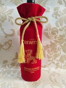 

20pcs/50pcs Red Wine Bag ( No print) Tassels Drawstring Bag For 750ml Wine Bottle Packing Wedding Party Gift Bag