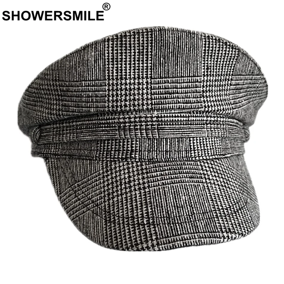 SHOWERSMILE, Хаундстут, военная шляпа, Женская хлопковая летняя армейская Кепка, женская серая клетчатая дышащая Кепка Baker, Женская винтажная Кепка s
