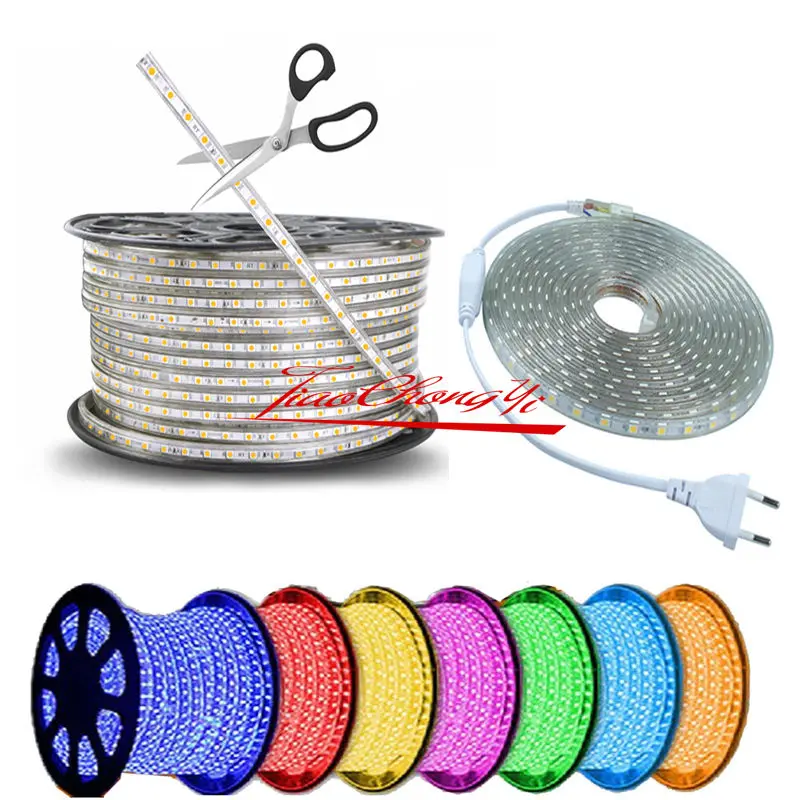 buy 1 2 3 5 10M 5050 60 SMD Waterproof IP67 Flexible LED Light Strip Lamp 220V XMAS