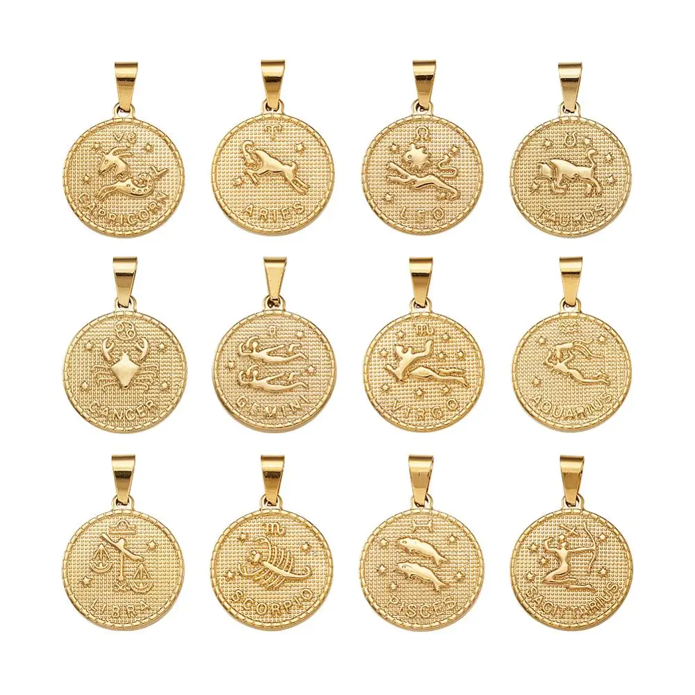 

10pcs 304 Stainless Steel Golden Pendant Sets for jewelry making Necklace, with Twelve Constellation/Zodiac Sign Pendants F80