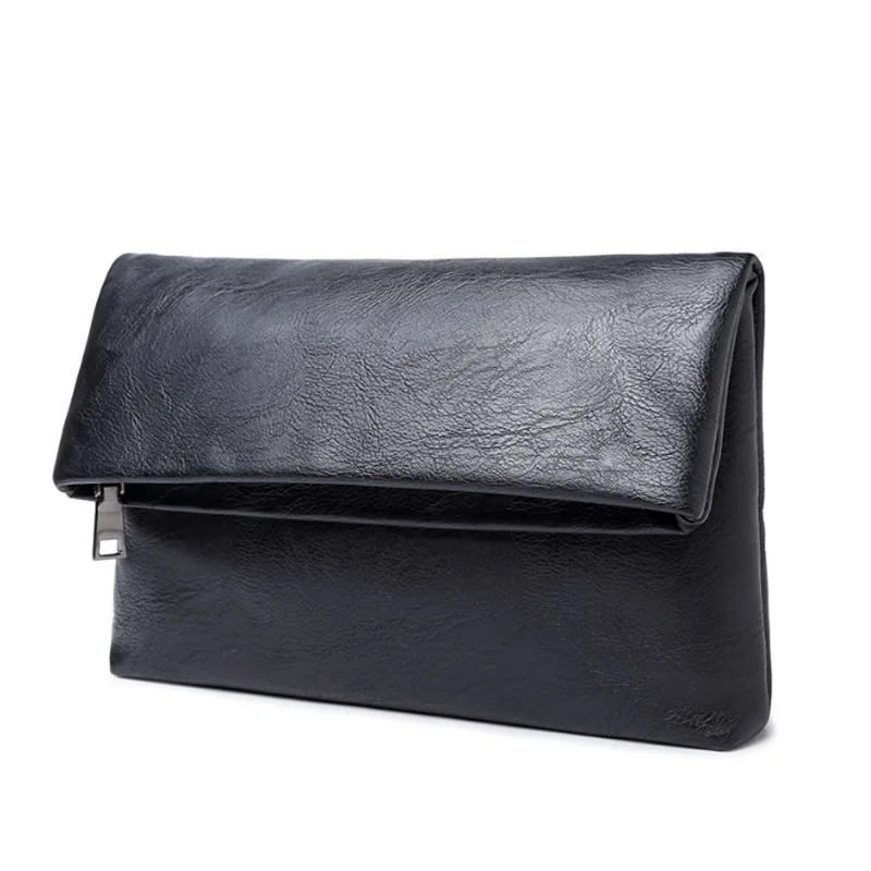 Fashion Brand Unisex Clutches Bag Business Solid Black PU Leather Envelope Clutch Purse Men