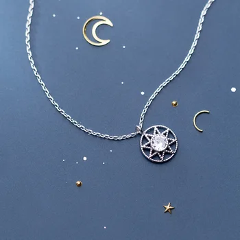 

Real. Solid 925 Sterling Silver cz zirconia Moon Star Pendant Necklace GTLX1916