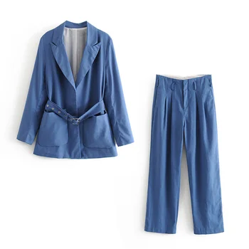 

Spring solid color belt decorated leisure suits women suit suit