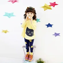 Детские осенние новые комплекты для детей, с рисунком котенка, с длинными рукавами+ штаны, 2 Pc2-9, костюмы для девочек, красный, желтый цвет, детская одежда для девочек