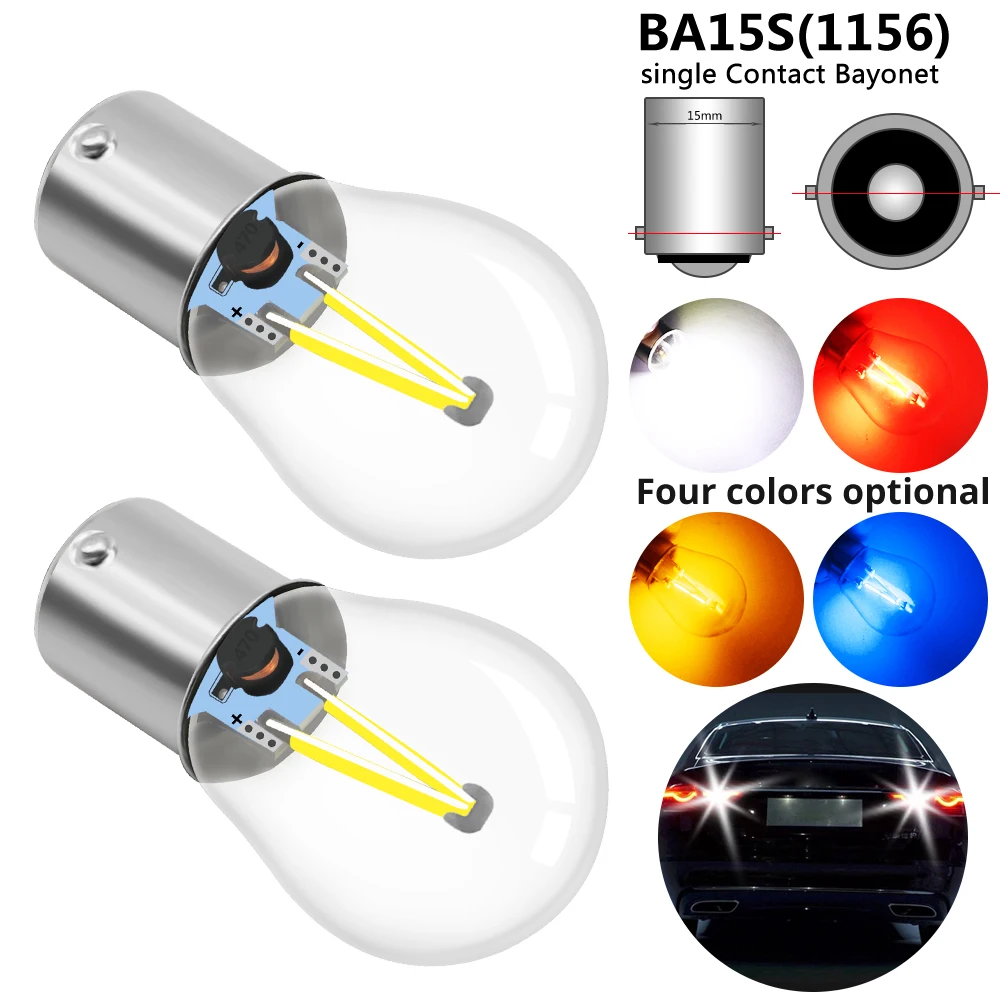 

2pcs BA15S P21W 1156 S25 LED Bulbs COB White Yellow Red Blue For Car Auto Reverse Backup Lights Turn Signal Tail Lights DC 12V