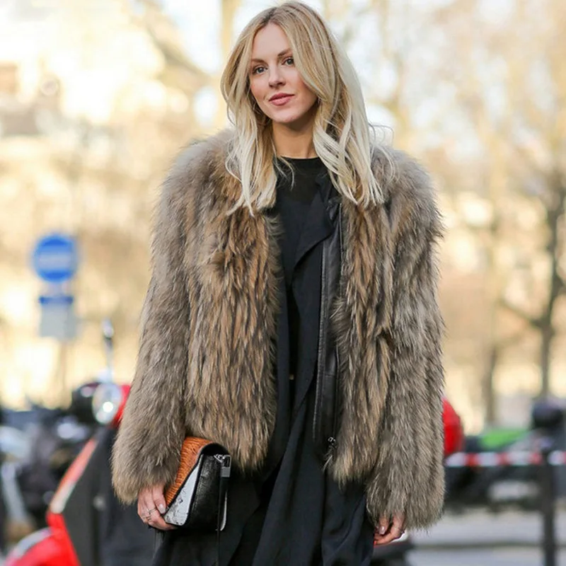 Leiouna 2018 Fox Ladies Coats Loose 6XL Furry Short Weave Raccoon Rabbit Fur Jacket Faux Winter 
