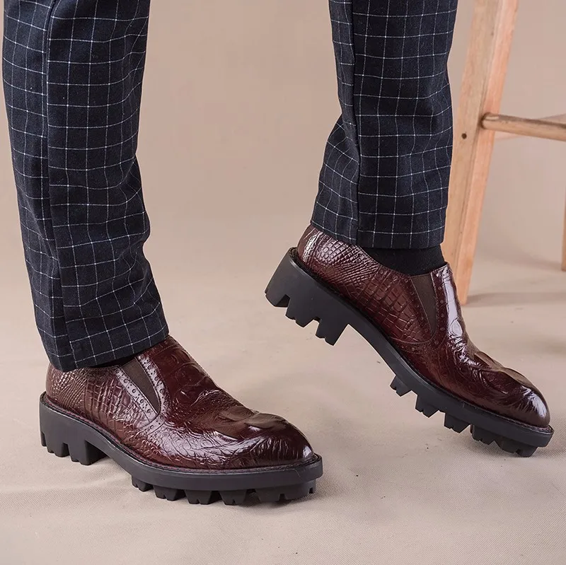 PJCMG/Новые Модные Мужские модельные туфли высокого качества, увеличивающие рост, на толстой подошве; дышащие Туфли-оксфорды из натуральной кожи с узором «крокодиловая кожа»