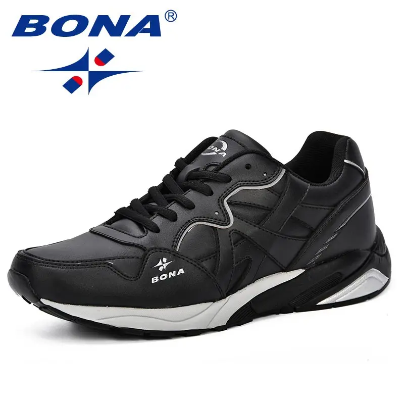 BONA/ классический стиль; Мужская теннисная обувь на шнуровке; Мужская Спортивная обувь; Качественная Удобная нескользящая обувь для бега; Мужская Уличная трендовая обувь - Цвет: BLACK SLIVER GREY