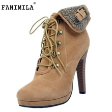 Las mujeres Atan Para Arriba Plataforma Botines Mujer Retro Botas de Tacón de Aguja Señoras de Moda Ante el Cuero Talones Calzado Tamaño 34-47