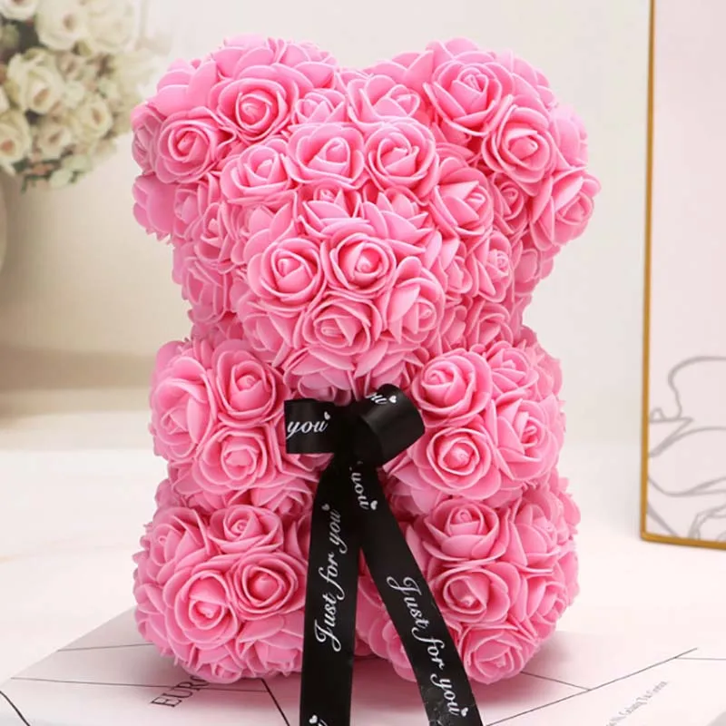 25 см розовый медведь ПЭ пена роза цветок Искусственные Рождественские подарки для женщин подружки ребенок подарок плюшевый медведь - Цвет: 1