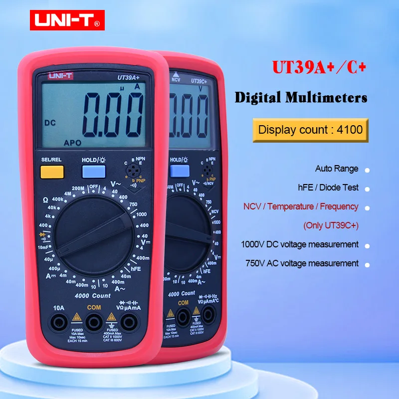 UNI-T UT39A +/C + VS UT39 серии цифровой мультиметр Авто диапазон с ЖК-дисплей подсветка, Удерживание данных мультиметр тестер