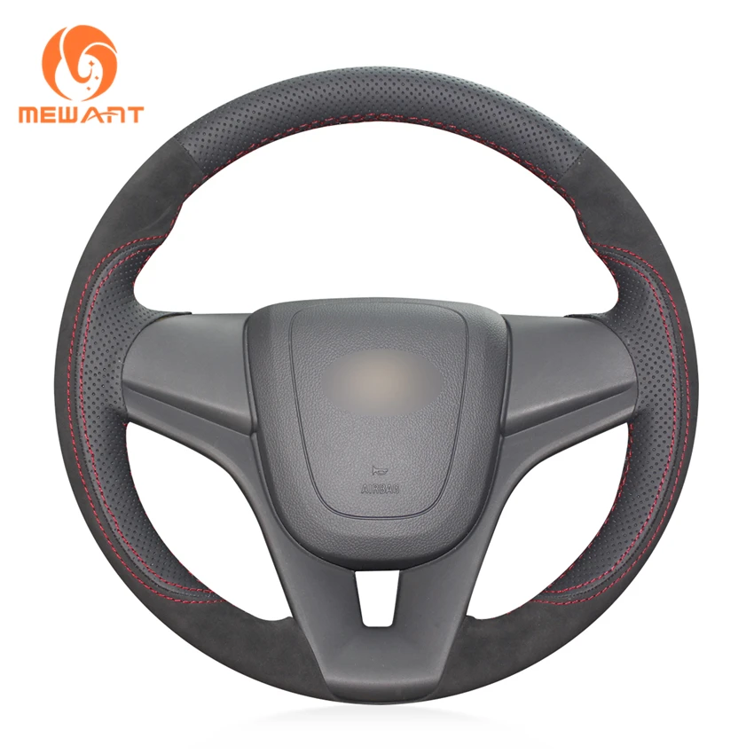 MEWANT Soft Black Suede Hand Sew Wrap Car Steering Wheel Cover for
