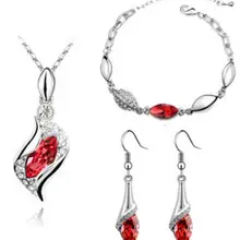 IL Высокое Качество Элегантный Штраф 925 Серебряных КРАСНЫЙ CZ Кристалл Кулон ожерелье браслет серьги четыре шт ювелирные наборы