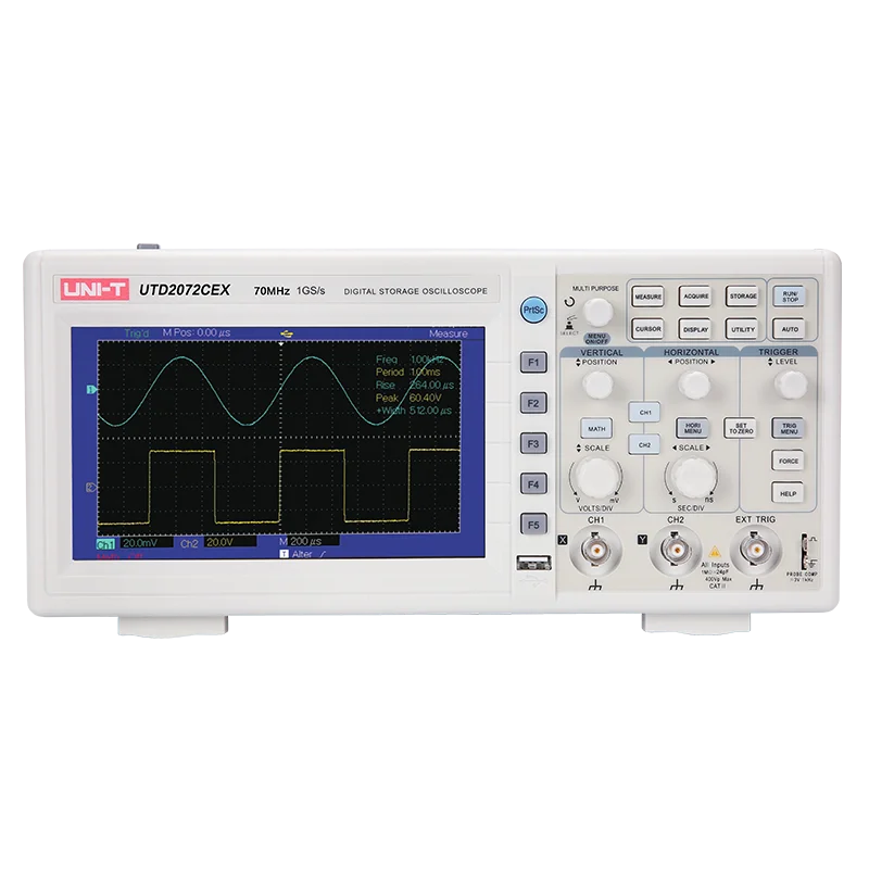 UNI-T UTD2072CEX цифровой осциллограф 1mV/div~ 20 V/div 7 дюймов широкоэкранный ЖК-дисплей 70 МГц 1GS/s 2 канала