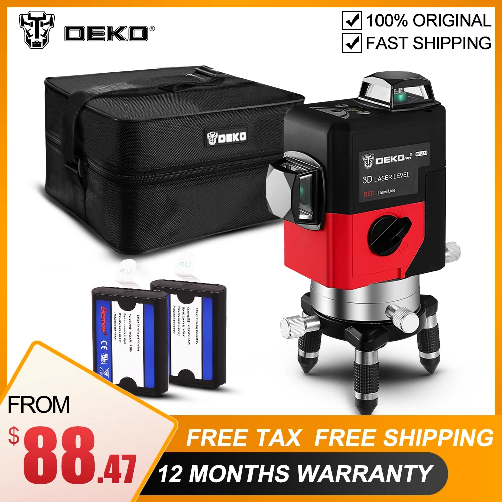 

DEKO LL12-HV 12Lines 3D Laser Level Self-Leveling 360 degre Horizontal & Vertical Cross RED