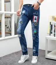 2019 Brand jeans men cotton straight ripped patchwork distressed hole blue homme denim trousers plus size 29-38 printed jeans 2019 Brand jeans men cotton straight ripped patchwork distressed hole blue homme denim trousers plus size 29-38 printed jeans