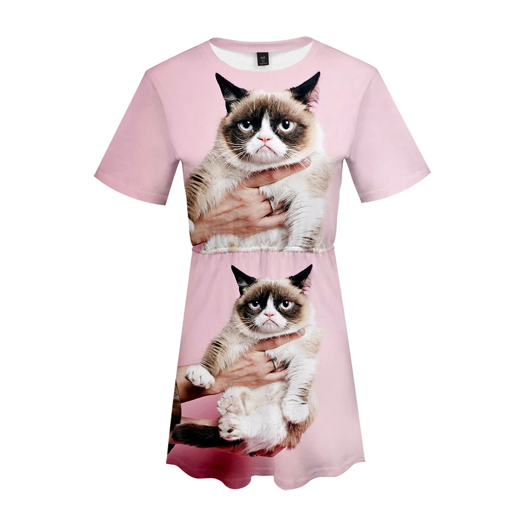 Internet star Grumpy Cat New 3D summer dress 2019 Short-Sleeved Trend Gorgeous Leisure Street Wear Cool Summer Casual Style Internet star Grumpy Cat New 3D summer dress 2019 Short-Sleeved Trend Gorgeous Leisure Street Wear Cool Summer Casual Style