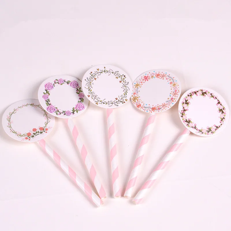 5pcs/lot Cartoon Wreath Cake Inserted Card Lollipop Write Greeting Birthday Engagement Wedding Party Decoration Supply | Дом и сад