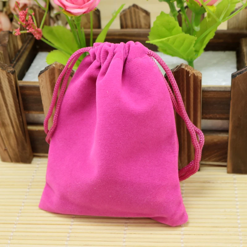 Wholesale 100pcs/lot Hot Pink Velvet Bag 9x12cm Candy