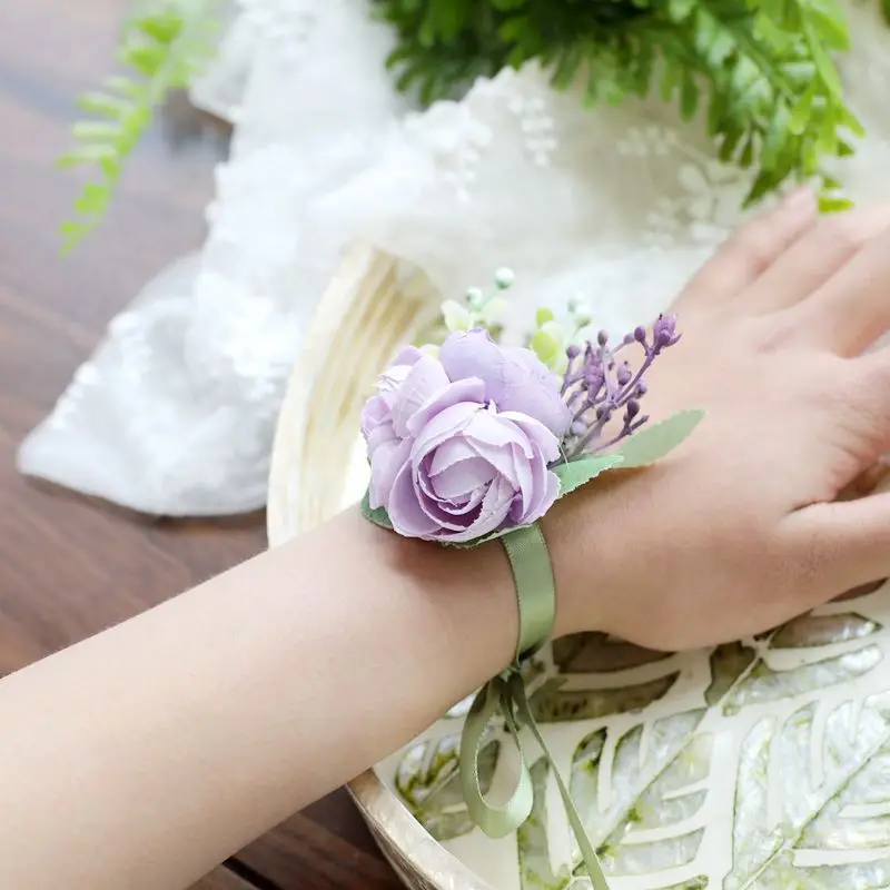 

New Arrival Wrist Corsage Hand Corsage Flowers Rose Brooch Silk Bridal Hand Bracelet Girls Flower Corsage For Bridesmaids Pink