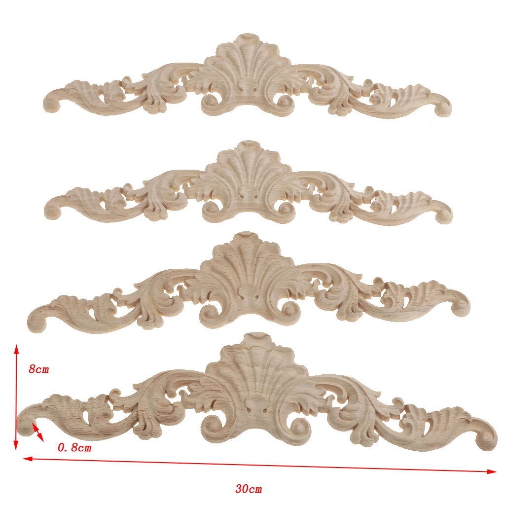 4Pcs Unpainted Wood Carved Corner Frame Applique Furniture Moulding Art Decor Handcraft Ornament Unpainted	