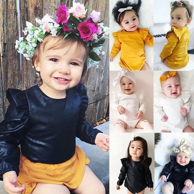 Cute Newborn Baby Girls Clothes Solid Long Sleeve Bodysuit Jumpsuit One