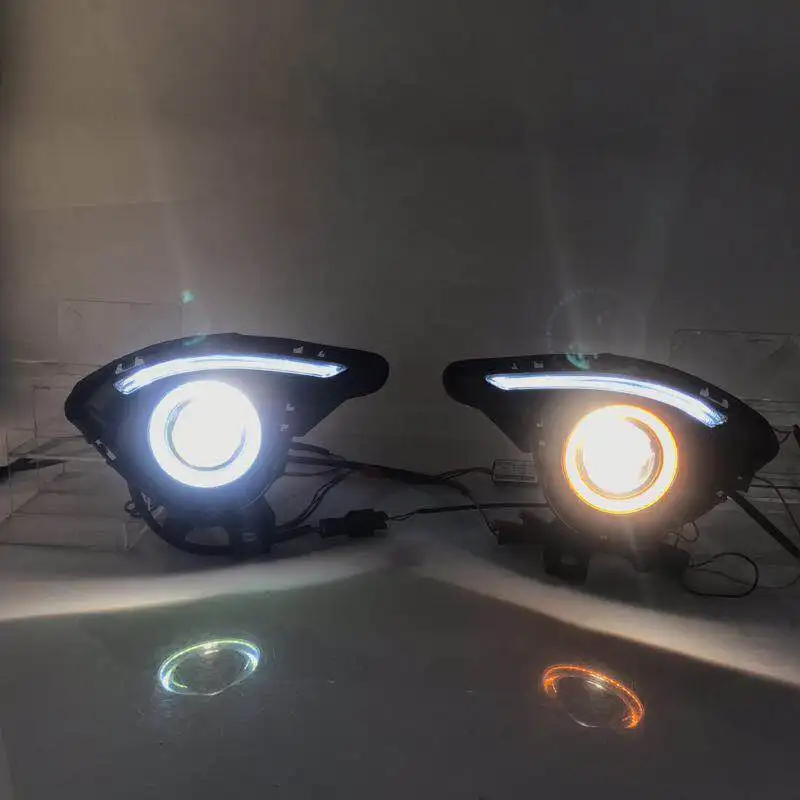 EOsuns COB Angel eye+ светодиодный дневной ходовой светильник DRL+ противотуманная фара с линзой проектора для mazda 2 Demio-17