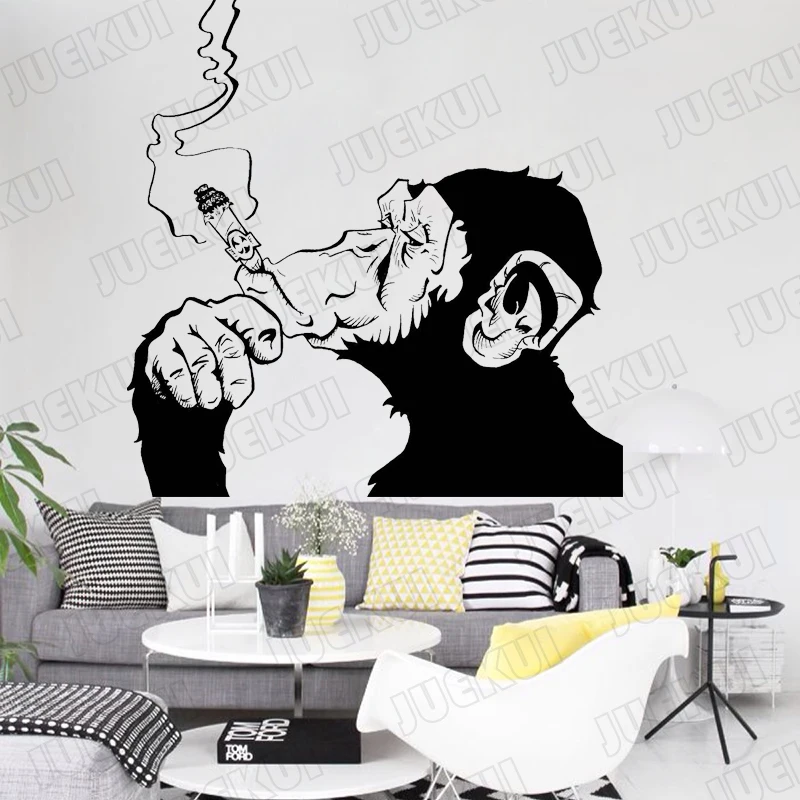 Huge Smoking Cigar Ape Wall Stickers Funny Street Graffiti Monkey Wall