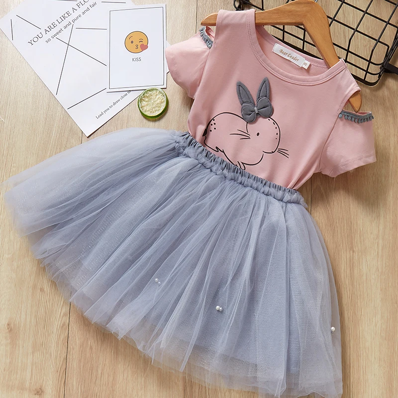 Bear Leader/ г. летний детский комплект одежды для девочек, короткая футболка с фруктовым принтом+ бальное платье с бантом комплекты одежды из 2 предметов От 3 до 7 лет
