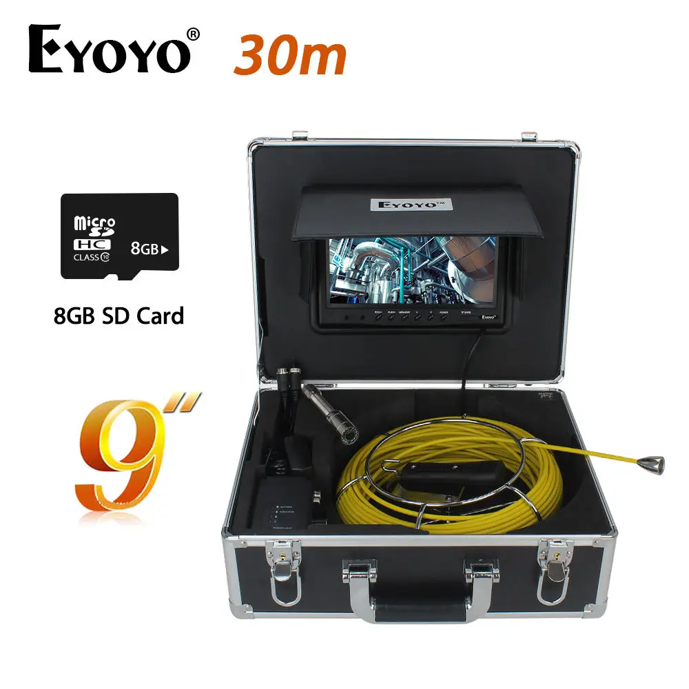 Eyoyo wp90a9 800x480 9 "ЖК-дисплей 30 м/98ft 1000tvl HD 23 мм канализационные трубы трубопровода 12 шт. белых светодиодов Камера мозгов инспекции Cam