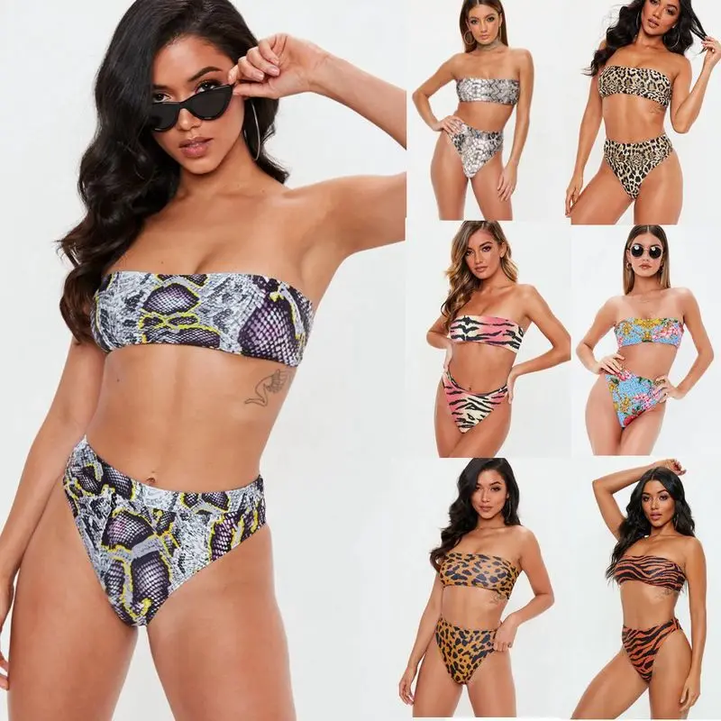 

High Waist Swimsuit Women's Swimwear Women Fused Female Bikini Bandeau Swimsuits Wiping Color Blockbuster Promotes Sexy Solid