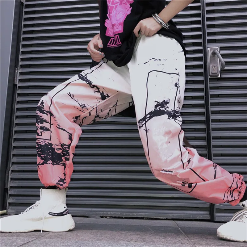 

Elastic Waist Graffiti Print Loose Cargo Jogger Pant Summer Korean Streetwear Harajuku Windbreaker Women Man Trouser Hip Hop Rap