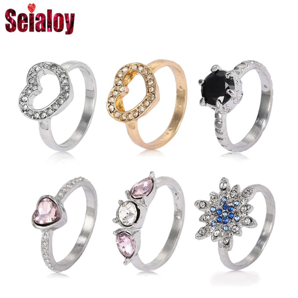 

SEIALOY 3 Size Silver Plated Rose Gold Zircon Fairy light Brands Rings For Women Marriage Anniversary Engagement Rings Gift