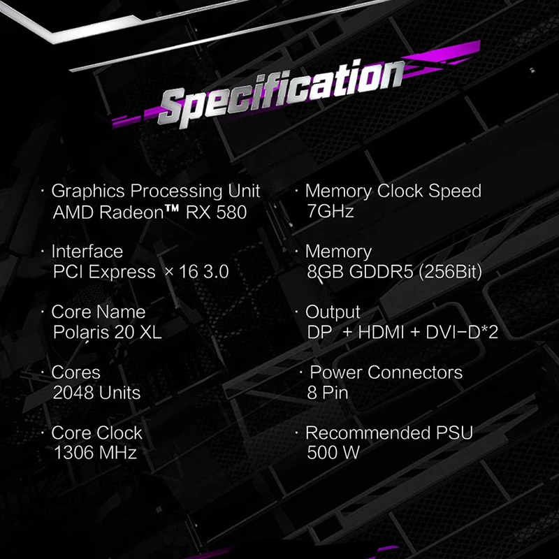  Yeston Radeon RX 580 GPU 8GB GDDR5 256bit Gaming Desktop computer PC Video Graphics Cards support D