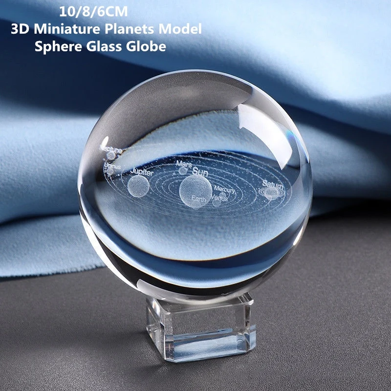 

10/8/6CM Laser Engraved Solar System Ball 3D Miniature Planets Model Sphere Glass Globe Ornament Home Decor Gift for Astrophile