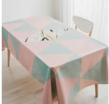 

cotton linen pink green color tablecloth fresh style table cover dinning room table cloth household decoration