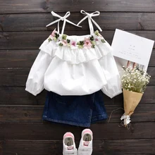 Детская одежда для малышей; рубашки с длинными рукавами и вышивкой для маленьких девочек; повседневная детская блузка топы летние